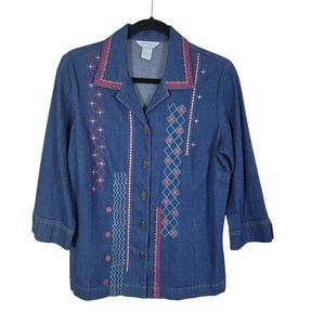 City‎ blues by koret Denim Embroidered Button Front Shirt Womens Sz 10